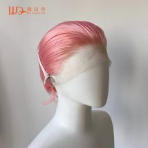 Sakura Rosa Kurzer Bob-Schnitt für Frauen, Cosplay, 13 x 4 Spitzenfront-Perücken für Männer, leimloses Kunsthaar, hitzebeständig, freier Teil, 150 %