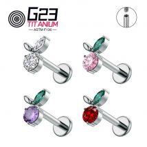 ASTM F136 TItanium Trinity Piercing Zirconia Paved Top Internal Thread Labret Studs Earrings Tragus Piercing Jewelry