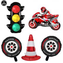 Large Motorcycle Foil Balloon Racing Safety Traffic Cone Tire Car Wheel Balloons Motorbike Theme Boys Birthday Party Decorations