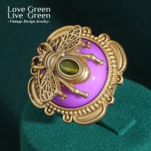 Vintage Blaue Biene Ringe Honig Harz Antik Gold Farbe Motte Frau Natürlichen Schmuck Zubehör Klassische Marke Retro Neue Trend 2025
