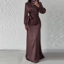 Casual Halb Stehkragen Spitze Up Schlank Party Kleid Neue 2024 Dame Temperament Hohe Taille Langes Kleid Elegante Multi-farbe Bankett Kleid