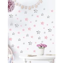 56pcs Watercolor Pink Grey Stars Wall Stickers for Kids Room Baby Nursery Room Wall Decals Pattern Home Decorative Sticker Mural