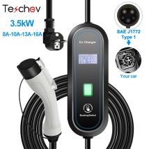 Teschev EV Caricatore portatile 3.5KW Tipo 2 Tipo 1 J1772 Cavo caricabatterie 8A 10A 13A 16A WallBox regolabile Caricatore rapido per auto da 3,5 M
