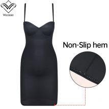 Frauen Spaghetti Strap Kleid Abnehmen Volle Länge Shapewear Slips Anti-rutsch-saum Push-Up Dünne Bodycon Mit Bügel Tasse schwarz