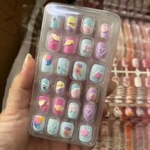 24Pcs/Set Kids Fake Nails Wearable False Gel False Nail Finger Nails Decor Nail Tips Short Square Press On Nail Art Girls Gifts*