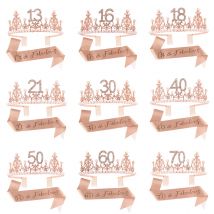 13 16 18 21 30 40 & Fabelhafte Glitzerschärpe und Strass-Tiara-Krone in Roségold für Mädchen und Frauen, Geburtstagsparty-Dekorationszubehör