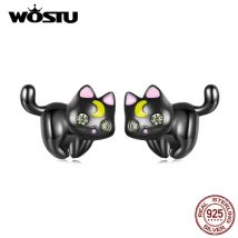 Wostu echte 925 Sterling Silber Schwarz gold Katze Ohr stecker für Frauen Mond Kätzchen Ohrring Ohr stecker schöne Geburtstags feier Geschenk