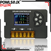 POWLSOJX 12V/24V PWM regolatore di carica solare 10A/20A/30A con schermo LCD a colori, tensione regolabile, supporto Multi-batteria