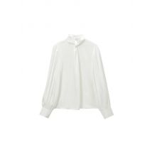 2024 Herbst und Winter neue Mode Temperament Stand-up Fliege Seide Satin Textur lang ärmel ige lässige weiße Hemd