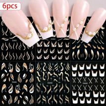 6 Pz/set 3D Linee Francese Unghie Artistiche Adesivi Laser Oro/Argento Glitter Curva Della Banda Cursore Onde di Lusso Curva Nastro Manicure Decal
