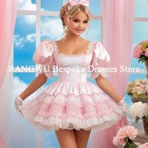 French Cosplay Evening Dresses Lace Tiered Puff Sleeve Maid Frilly Prom Dress Gorgeous Fantasy Costume Party Customized