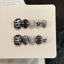 10Pcs/set Black Square Handmade Press on Nails Y2K Spicy Girls Fake Nails Wearable Stick-on Nails False Nail 네일팁 Накладные Ногти