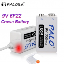 Batteria ricaricabile 9V 6F22 650mAh Micro USB 9 Volt Batterie agli ioni di litio 9v per multimetro KTV Microfono Metal Detector