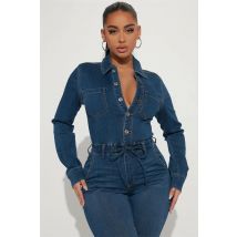 Streetwear Denim Overalls Herbst Kleidung Frauen Drehen Unten Kragen Bodycon Jeans Strampler Playsuits Ein Stück Overalls Outfits