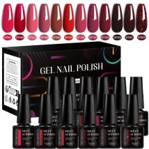 12-teiliges Crystal Red Nail Gel Polish Set HEMA FREE Semi Permanent Soak Off Lack für Anfänger Maniküre Nagelzubehör DIY Design