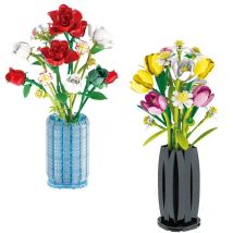 Rosen-Sonnenblumen-Tulpen-Bausteine Blumenstrauß-Vasen-Modell-Set Heimdekoration Mädchen-Lernspielzeug Feiertagsgeschenke