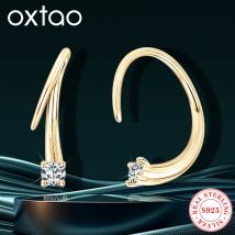 OXTAO 2.5mm Luxury Moisanite Clip On Earrings Original 925 Silver Plated White Gold Hoop Earrings for Party Christmas Jewelry