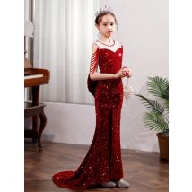 Elegante nachlaufende Meerjungfrau Kleider für Abschluss ball Mädchen Geburtstags feier Hochzeit Kinder Abendkleid Pailletten Teenager Kostüm Kinder Kleidung