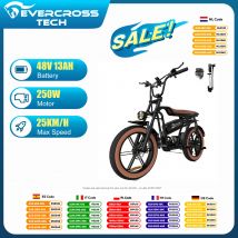 EVERCROSS TECH EK30 Bici elettrica per adulti, e-car 20"x4.0 pneumatici larghi, motore 250W, velocità 25 km/h, autonomia 100km