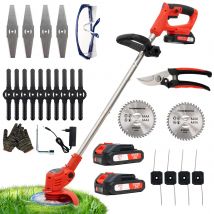 OUTIGO Desbrozadora eléctrica inalámbrica, cortadora de césped con 2 baterías y 4 cuchillas, longitud del eje 124 cm, adecuada para jardín