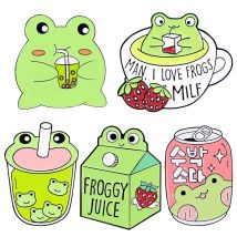 Froggy Juice Enamel Pin Frog Drink Badge Brooch Animal I Love Frog Backpack Hat Metal Lapel Accessories Women Kids Jewelry Gift