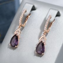 Wbmqda Elegante lila Ohrringe für Frauen, 585er Roségold, Farbe mit lila natürlichem Zirkon, beste Neujahrsschmuckgeschenke