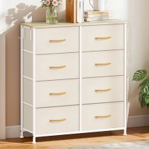 YITAHOME Comò in tessuto a 8 cassetti con tasche laterali e ganci - Struttura in metallo e piano in legno per camera da letto, soggiorno, cameretta