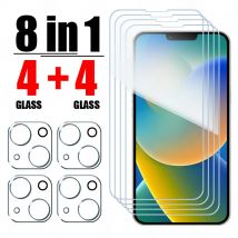 8IN1 gehärtetes Glas Displayschutzfolie für iPhone 16 14 13 15 Pro Max 13 14 Kameraobjektiv Glas für iPhone 14 16 15 Plus Film