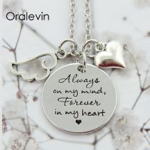ALWAYS ON MY MIND FOREVER IN MY HEART Memorial Pendant Charms Necklace Jewelry Gift For Her 22MM, 10Pcs/Lot, #LN311