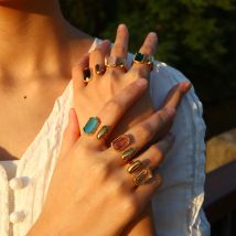WILD & FREE Luxus farbige Zirkon Edelstahl Ringe für Frauen eleganten Charme Vintage 18 Karat vergoldeten trend igen Schmuck