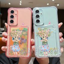 Für Samsung Galaxy S24 S23 S22 Ultra S23 Plus S24 FE A55 A54 A53 A52 A35 A34 A15 A14 A16 Karte Tasche Fall Klare Blumen Telefon Abdeckung