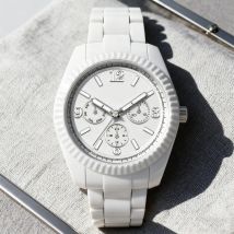 Men's Business Quartz Watch High-Quality White Watch Unique Design Three-Eye Dial Waterproof Date Luminous Plastic Watch