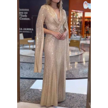 Neue Mode Sexy Langarm V-ausschnitt Pailletten Einfarbig Slim Fit Kleid Für Frauen, 7 Farben