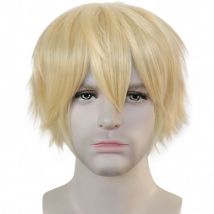 Synthetisches Haar kurze gerade hellgelbe Cosplay Perücke mit Pony für Anime Halloween Karneval Comic Ausstellung Haar natürliche Perücke
