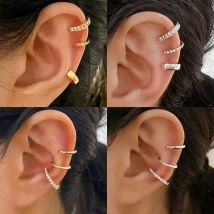 3PCS Vintage Einfache Metall Kristall Ohr Manschette für Frauen Teenager Gold Farbe Nicht Piercing Gefälschte Knorpel Clip Ohrringe Set schmuck Geschenk