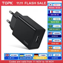 Caricabatterie USB TOPK spina europea caricabatterie per telefono USB 5V/2A adattatore di ricarica