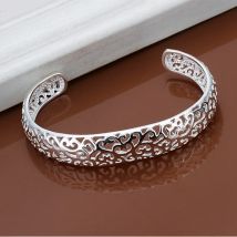 Bracciale rigido aperto in argento sterling 925 per donna, ragazza, carino regalo preferito, fascino retrò, squisiti gioielli circolari di moda