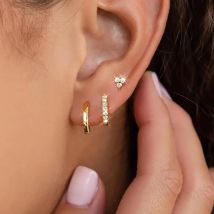 3PCS Simple Stainless Steel CZ Zircon Huggie Hoop Earrings Set For Women Three-leaf Flower Stud Earrings Charms Party Jewelry