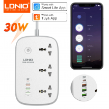 Ldnio smart steckdose tuya timing wifi steckdose eu us uk stecker adapter mit 3 usb pd port bluetooth smart life app fernbedienung