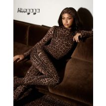 Ahagaga Sexy Leopard Women's Jumpsuits Sheath Regualr Long Sleeves Pencil Pants Skinny Half Turtleneck Female Rompers Streetwear