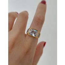 Titan mit 18K Gold Geo Strass Band Statement Ring Damen Schmuck Designer T Show Club Cocktail Party Selten Japan Koreanisch