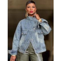 Autumn Winter Women Fashion Denim Single Breasted Turtleneck Straight Jackets Vintage Fashion Overcoat Street Jackets Coat