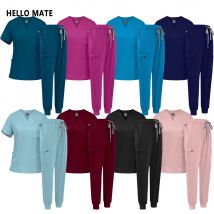 Doktor Pielęgniarka Odzież robocza Medyczna Chirurgiczna Uniformy Damskie Stomatologia Klinika Scrubsy Zestaw Kosmetyczny Laboratorium Kieszeń Top Spodnie Strój Spa