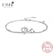 New Fashion 925 Sterling Silver Heart Rhinestone CZ Pendant Double Layer Anklets Women&Girl Jewelry Zircon Foot Chain Bracelet