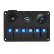 Pannello interruttori a bilanciere marino a 6 gruppi impermeabile 12 Volt, pannello interruttori a levetta per barche 12V LED blu illuminato per barca auto RV UTV con USB