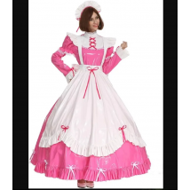 Französisches wunderschönes Gothic-Kleid mit langen ausgestellten Ärmeln und Schultern, aufstehendem Rücken, Kreuzbindung, unabhängige Schürze, Band, Schleife, individuell gestaltet