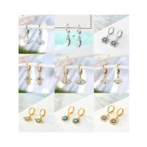 Dayoff Turkey Small Rhinestone Evil Eye Plam Hoop Huggie Earrings For Women Trendy Moon Turkish Earings Circle Jewelry Gift