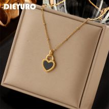 DIEYURO 316L Edelstahl Schloss Halskette Für Frauen Gold Farbe Herz Anhänger Schlüsselbein Kette Mode Mädchen Körper Schmuck Geschenk