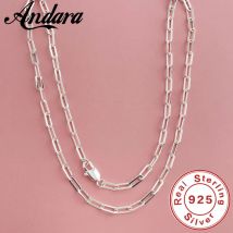 Andara 45-60cm Wholesale 925 Sterling Silver 3mm Wide Paper Clip Necklace for Boys Girls Women Fine Jewelry Wedding Party