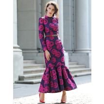 DEVCHATA Elegant Brocade Women Long Mermaid Dress Vintage Flower Slim Clothing Stand Collar Party Dresses Robe Femme Vestido